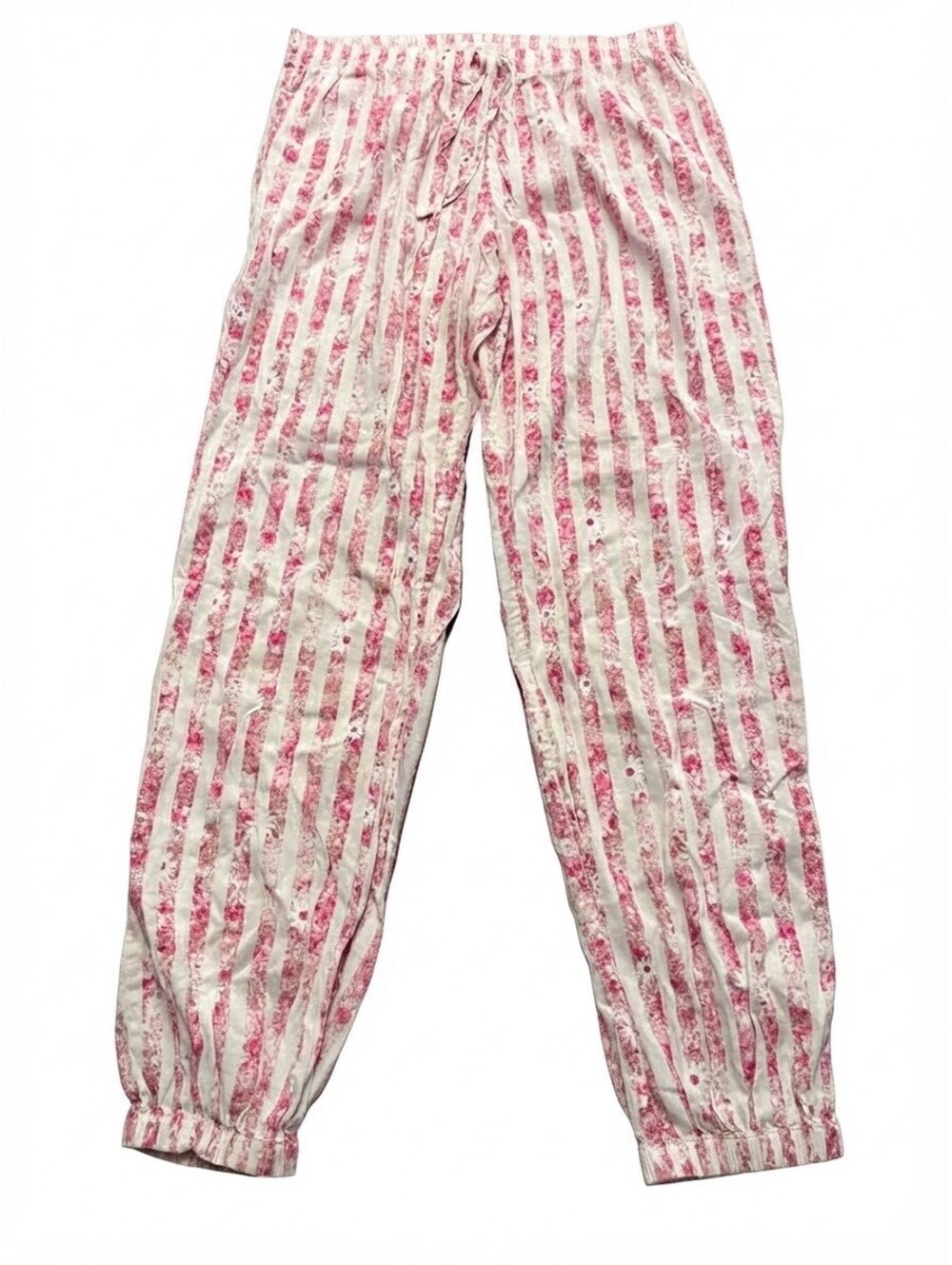 Victoria's Secret Pink White Floral Stripe Jogger Pajama Pants Size Small